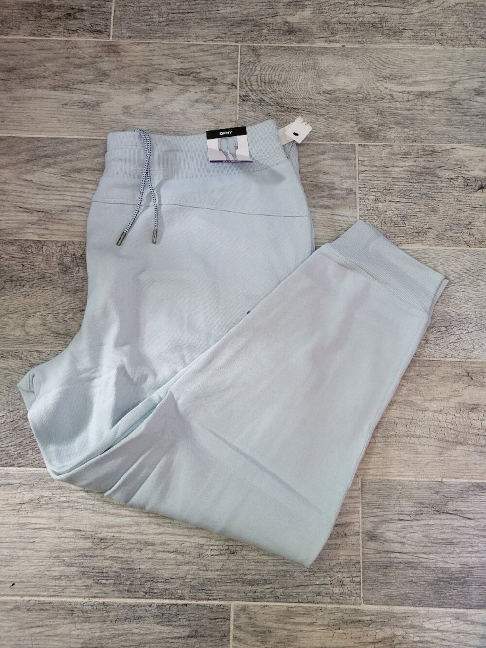 DKNY Joggers Women's XXL Ankle Aqua Light Blue Fleece Stretch Sweatpants NWT